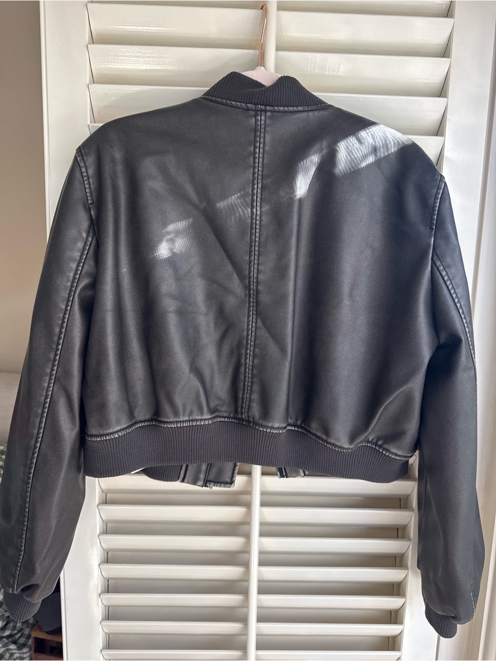ZARA Black Faux Leather Bomber Jacket - Picture 2 of 3